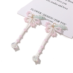 Pink Подвески-цветы из бисера, подвески из бисера, розовые, 60x30 мм