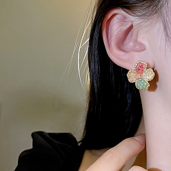 Flower Alloy Stud Earring, with Sterling Silver Pin and Resin, Golden, Flower, 22x22mm