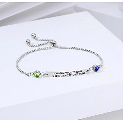 Нержавеющая Сталь Цвет 304 браслеты-слайдеры из нержавеющей стали с микро-паве из кубического циркония, прямоугольные браслеты для женщин, цвет нержавеющей стали, 5-1/4~9-1/4 дюйм (13.5~23.5 см)