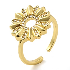 Цветок Открытые манжеты из латуни с микропаве и прозрачным цирконием для женщин, реальный 18 k позолоченный, цветок, Цветок: 15.5 мм, регулируемый