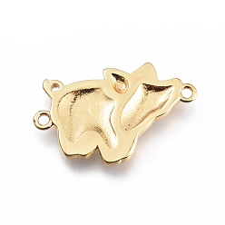 White Shell Brass Links Connectors, with Natural White Shell and Enamel, Long-Lasting Plated, Pig, White, Golden, 15x25x2.5mm, Hole: 1.5mm