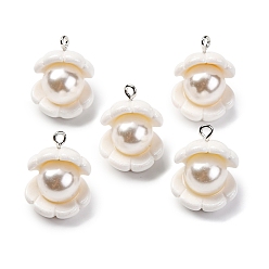 Белый Непрозрачные подвески смолы, с железными петлями, формы раковины, белые, 20x18 мм, отверстие : 2 мм