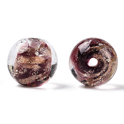 Кокосово-Коричневый Светящиеся бусины лэмпворк из золота и песка ручной работы, светится в темноте, круглые, кокосового коричневый, 12x11.5 мм, отверстие : 1.5 мм