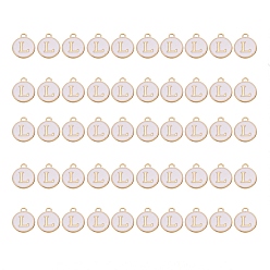 Letter L Подвески из позолоченного сплава, с эмалью, эмалированные блестки, плоско-круглые, белые, letter.l, 14x12x2 мм, отверстие : 1.5 мм, 50 шт / коробка