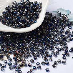 Midnight Blue Iris Glass Seed Beads, Half Plated, Two Tone, Round, Midnight Blue, 8/0, 3x2mm, Hole: 1mm