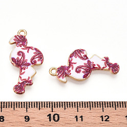 Cerise Printed Light Gold Tone Alloy Pendants, Flamingo Charms, Cerise, 28.5x14x2mm, Hole: 1.5mm