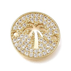 Oro Dijes de conector de zirconia cúbica transparente con micro pavé de latón, plano redondo con enlace de cocotero, chapado en rack, larga duración plateado, sin plomo y cadmio, dorado, 14x2 mm, agujero: 1.2 mm