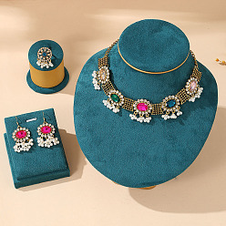 Золотой Овальный сплав и пластиковый жемчуг и стразы подвеска ожерелье и серьги и кольцо, золотые, 405мм и 45x24мм и 17мм