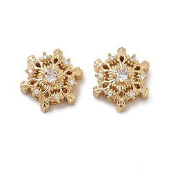 Прозрачный Рождественские латунные бусины с инкрустацией кубическим цирконием, снежинка, реальный 18 k позолоченный, прозрачные, 14.5x12.5x7 мм, отверстие : 1.8 мм