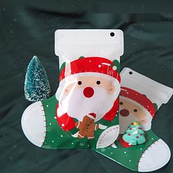 Santa Claus Christmas Theme Boots Plastic Gift Bags, Resealable Bags, for Biscuit & Candy Packaging, Santa Claus, 22x19x0.01cm, 10pcs/bag