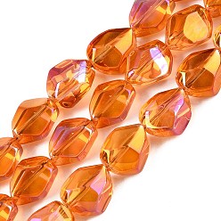 Темно-Оранжевый Стеклянные бусины с гальваническим покрытием , самородки, темно-оранжевый, 12x9.5~10x7 мм, отверстие : 1 мм, около 55 шт / нитка, 25.98'' (66 см)