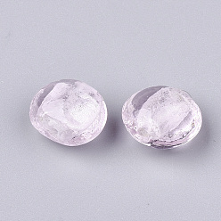 Pink Handmade Silver Foil Lampwork Glass Beads, Flat Round, Pink, 12~13.5x11.5~13.5x7.5~8.5mm, Hole: 1~2mm