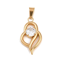 Настоящее золото 18K 316 хирургические подвески из нержавеющей стали с микропаве из прозрачного кубического циркония, сердце прелести, вакуумное покрытие pvd, реальный 18 k позолоченный, 28.5x15.5x5 мм, отверстие : 6.5x2.5 мм