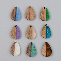 Mixed Color Resin & Walnut Wood Pendants, Teardrop, Mixed Color, 21.5x14.5x3mm, Hole: 2mm
