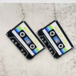 Зелено-Желтый Серьги-подвески из акриловой ленты, платина, зеленый желтый, 76x30 мм