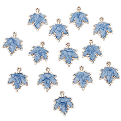 Стально-синий Подвески из эмали и сплава, золотой свет, кленового листа, стальной синий, 24x19 мм