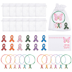 (52) Непрозрачная лаванда Наборы браслетов из плетеных бусин с подвеской в виде литой эмалевой ленты с надписью «Надежда» для повышения осведомленности о психическом здоровье, с 12шт. 6 цветной брошью и 12шт. мешочками из органзы и 12шт. открытками, разноцветные, внутренний диаметр: 55 мм, 2 шт / цвет