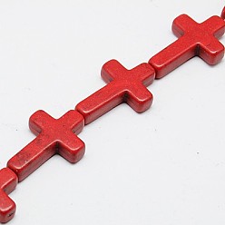 (123L) Белый крем непрозрачный блеск Синтетических нитей бирюзовые бусы, окрашенные, крестик, огнеупорный кирпич, 16x12x3.5 мм, отверстие : 1 мм, около 24 шт / нитка, 15.25 дюйм