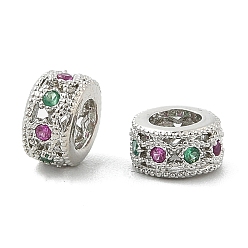 Платина Латунные микро проложить Цирконий Европейский бисером, плоско-круглые, бусины с большим отверстием, стойки покрытие, без кадмия и без свинца, долговечный, платина, 6x3 мм, отверстие : 3 мм