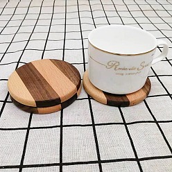 BurlyWood Gradient Color Scrap Wooden Cup Mats, Round Coaster, BurlyWood, 88x9mm