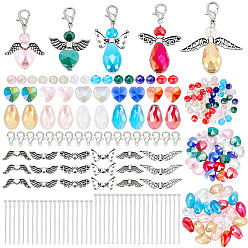 (52) Непрозрачная лаванда Наборы для изготовления подвесок в виде ангела своими руками, в том числе стеклянные бусины, железа контакты, Застежки и подвески из цинкового сплава, разноцветные, 15x10 мм, отверстие : 1 мм