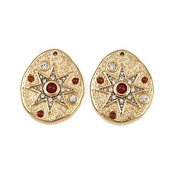 Красный Агат 304 подвески из нержавеющей стали, хрустальные стразы и натуральный сердолик (смешанный окрашенный и неокрашенный), подвески в форме звездного яйца, реальный 14 k позолоченный, 25x20x4 мм, отверстие : 1.2 мм