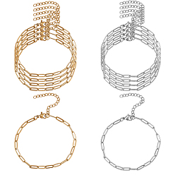 Золотой & Цвет Нержавеющей Стали 20шт. 2 цвета цепочки из нержавеющей стали в виде скрепок, браслеты для мужчин и женщин, золотые и нержавеющая сталь цвет, 6-5/8 дюйм (16.8 см), 10 шт / цвет