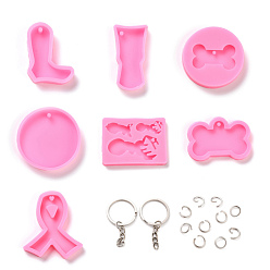 Pink Gorgecraft diy брелок силиконовые формы наборы, с силиконовыми формами для подвесок, железный брелок для ключей и открытые прыгающие кольца, розовые, 28 шт / комплект