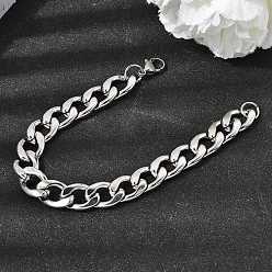 Нержавеющая Сталь Цвет 201 нержавеющей стали Снаряженная цепи браслеты для мужчин, цвет нержавеющей стали, 8.66 дюйм (22 см), ссылка: 17x11.5x3 mm