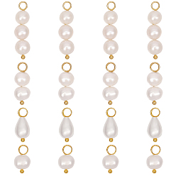 Золотой 16шт 4 стили подвески из натурального пресноводного жемчуга, каплевидные и круглые подвески, с металлическими петлями, золотые, 12~24x6~6.5x5.5~6.5 мм, отверстие : 2.8 мм, 4 шт / стиль