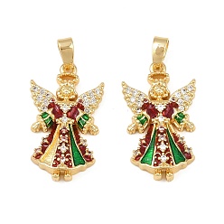 Разноцветный Латунные микропроволочные кубические циркониевые подвески из эмали, рождественский ангел, стойки покрытие, без кадмия и без свинца, долговечный, золотые, красочный, 22x13x4 мм, отверстие : 3x3.5 мм