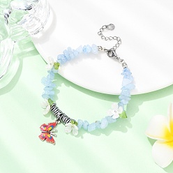 Аквамарин Браслеты из сплава с подвесками в виде бабочек с принтом, Комплекты браслетов из натуральных бусин из аквамарина и немагнитного синтетического гематита для женщин, 7-3/8 дюйм (18.6 см)
