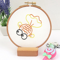 Fish DIY Cartoon Animal Embroidery Sets, Including Imitation Bamboo Frame, Plastic & Alloy Pins, Cloth, Colorful Threads, Fish Pattern, 37~190x1~195x0.6~8.5mm, Inner Diameter: 107mm
