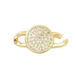 Плоский Круглый Шармы-соединители из латуни с микропаве из прозрачного кубического циркония, реальный 18 k позолоченный, долговечный, без кадмия и без свинца, стойки покрытие, плоско-круглые, 20.5x11x3 мм, отверстия : 3x3 mm и 4x3 мм