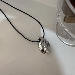 Shell Shape Кулон из сплава, черная вощеная веревка, длинные цепочки для женщин, платина, формы раковины, 35.43 дюйм (90 см)