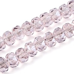 Фламинго Гальванизируйте прозрачное стекло бисер нитей, рондель, граненые, фламинго, 5.5~6.5x3.5~4.5 мм, отверстие : 1~1.4 мм, около 91~100 шт / нитка, 14.17~17.32 дюйм (36~44 см)