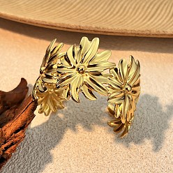 Цветок 304 женские браслеты-манжеты из нержавеющей стали, золотые, цветок, 1-1/2 дюйм (3.9 см), внутренний диаметр: 2-3/8 дюйм (6 см)