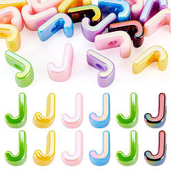 Letter J 20 Stück UV-beschichtete, opake europäische Acrylperlen, große, irisierende Perlen, Gemischte Farbe, Buchstaben j, 20.5x14x13.5 mm, Bohrung: 6 mm