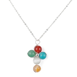 Silver Natural & Synthetic Mixed Gemstone Cross Pendant Necklace with Copper Chains, Silver, 17.52 inch(44.5cm)