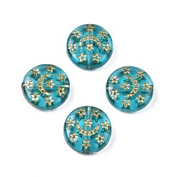 Dark Turquoise Plating Acrylic Beads, Metal Enlaced, Flat Round, Dark Turquoise, 12.5x4.5mm, Hole: 1.6mm, about 895pcs/500g