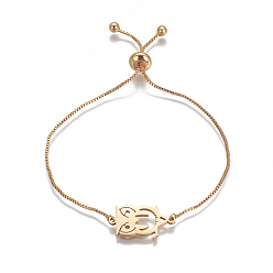 Golden 201 Stainless Steel Slider Bracelets, Box Chains, Owl, Golden, 9-5/8 inch~9-7/8 inch(24.5~25cm), Links: 22.5x12x1.5mm