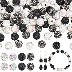 Mixed Color 100Pcs 4 Colors Pave Disco Ball Beads, Polymer Clay Rhinestone Beads, Grade A, Round, Mixed Color, Rhinestone: PP13(1.9~2mm), 6 Rows Rhinestone, 10mm, Hole: 1.5mm, 25pcs/color
