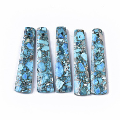 Light Sky Blue Synthetic Regalite/Imperial Jasper/Sea Sediment Jasper Pendants, Dyed, Trapezoid, Light Sky Blue, 45x10.5x4mm, Hole: 1.2mm