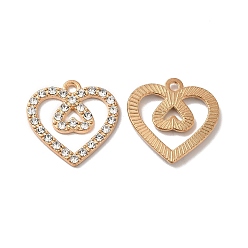 Light Gold Alloy Rhinestone Pendants, Heart Charms, Light Gold, 19x19x2mm, Hole: 1.6mm
