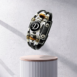 Letter D Браслеты из многорядного шнура с буквами из полиуретана, буквы, со сплавом и стеклом, Буква D, 6-7/8 дюйм (17.5 см)