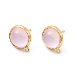 Настоящее золото 18K Серьги-гвоздики из латуни и стекла, с петлей, полукруглый, без никеля , реальный 18 k позолоченный, 14x12 мм, отверстие : 1.2 мм, штифты : 0.7 мм