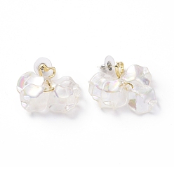 Clear Acrylic Imitation Shell Dangle Earrings, Alloy Cluster Drop Earrings with 925 Sterling Silver Pins for Women, Clear, 32mm, Pin: 0.8mm