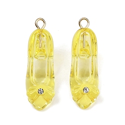 Желтый Подвески из прозрачной смолы со стразами, туфли на высоких каблуках, с золотой железной петлей, желтые, 27.5x8.5x11 мм, отверстие : 1.8 мм