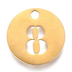 Number 304 подвески из нержавеющей стали, отрезать, полый, плоские круглые с номером, золотые, кол. 8, 19x1.5 мм, отверстие : 2.5 мм