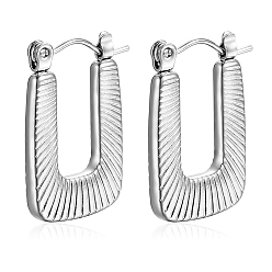 Rectangle Не тускнеют 304 серьги-кольца из нержавеющей стали, цвет нержавеющей стали, прямоугольные, 23x15.7 мм